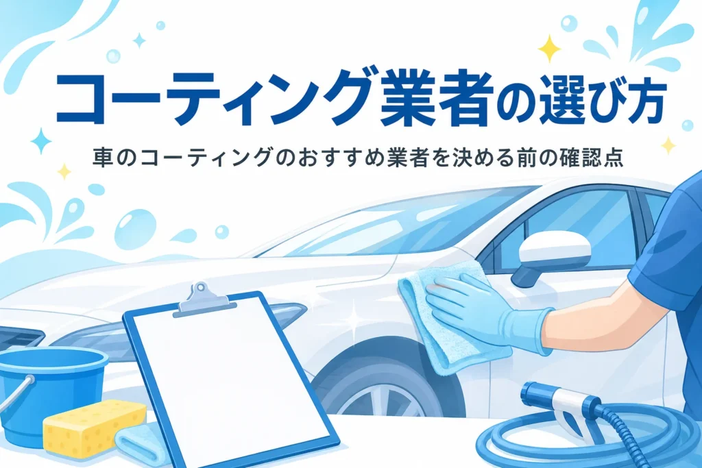 屋内の作業スペースで乗用車のボディを拭き上げている手元と見積書