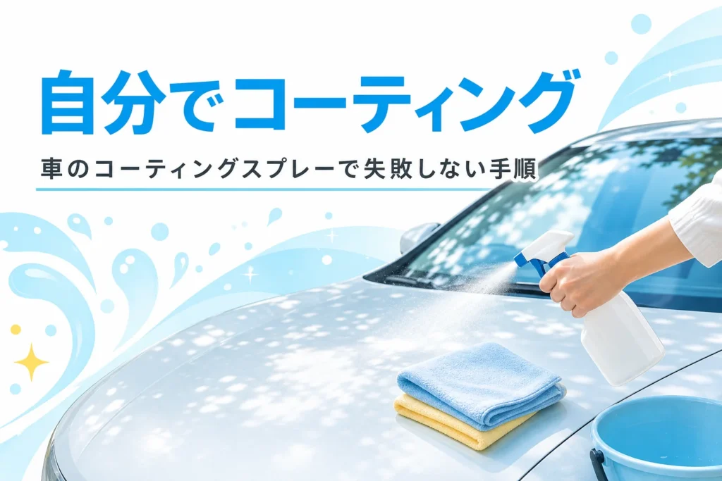 乗用車のボンネットにコーティングスプレーを吹き付けている手元