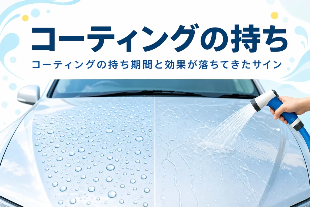 ボンネットにホースで水をかけて水の弾き方を確かめている手元