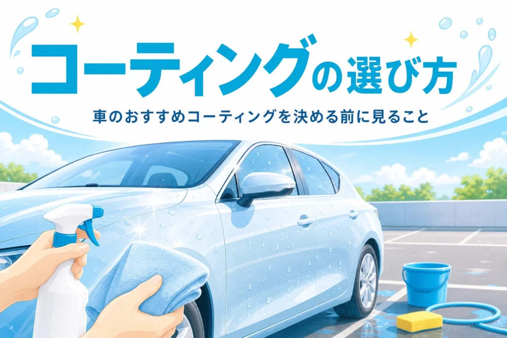 艶のある乗用車のボディとコーティング用のクロスを持つ手元