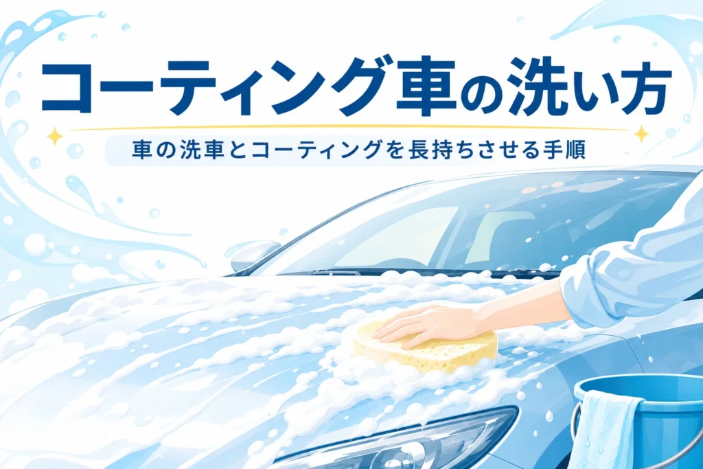 コーティングした乗用車のボンネットを泡でやさしく洗っている手元