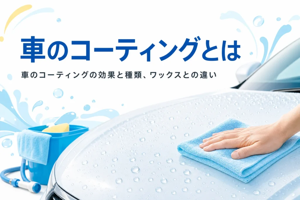 コーティングで水滴が弾いている乗用車のボンネット