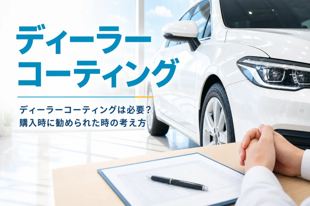 ショールームの艶のある新車と、テーブルの上の見積書