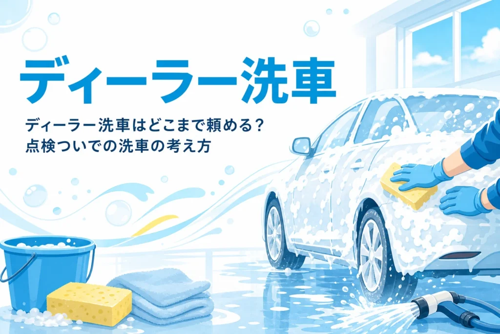 整備工場の一角で泡に包まれて洗われている乗用車