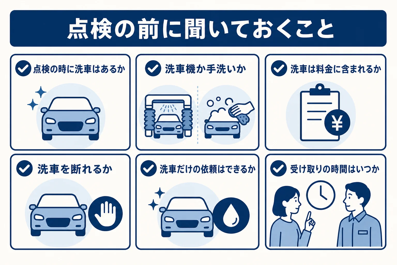 ディーラーで点検の前に洗車について聞いておきたい質問の図解