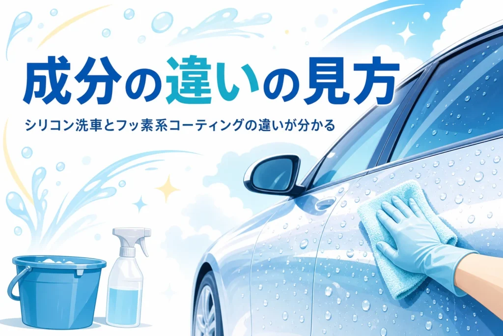 濡れたボディにクロスでコーティング剤を塗り広げている手元