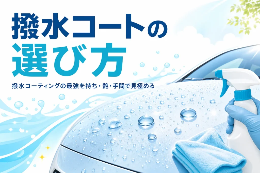 水滴が玉になって弾く乗用車のボンネットとスプレーボトル