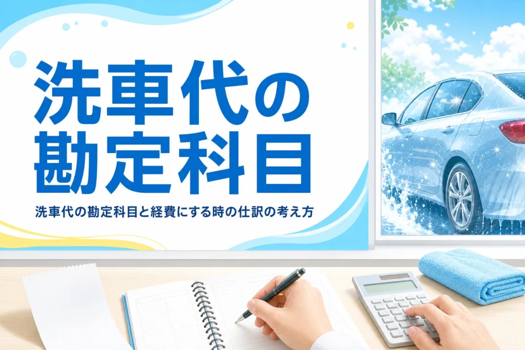 帳簿と電卓が置かれた机と、窓の外の洗車したばかりの乗用車