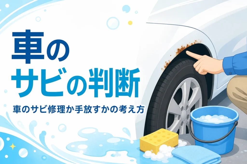 車のフェンダーのふちに出た小さなサビを指さして確かめている手元