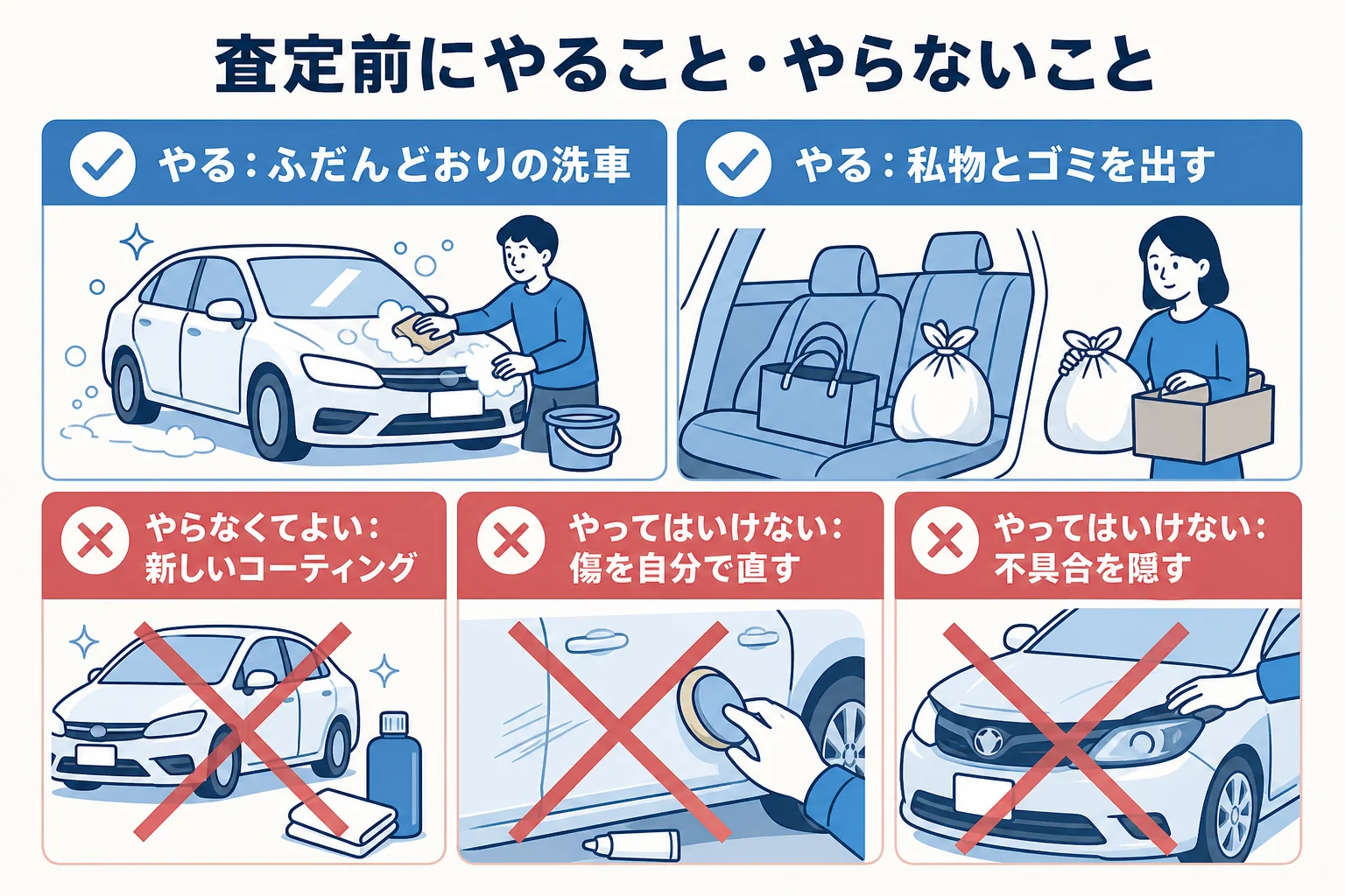 査定前にやること・やらなくてよいこと・やってはいけないことを分けた図解