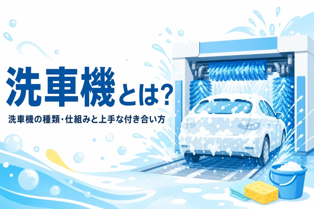 門型の洗車機の中で泡に包まれて洗われている乗用車