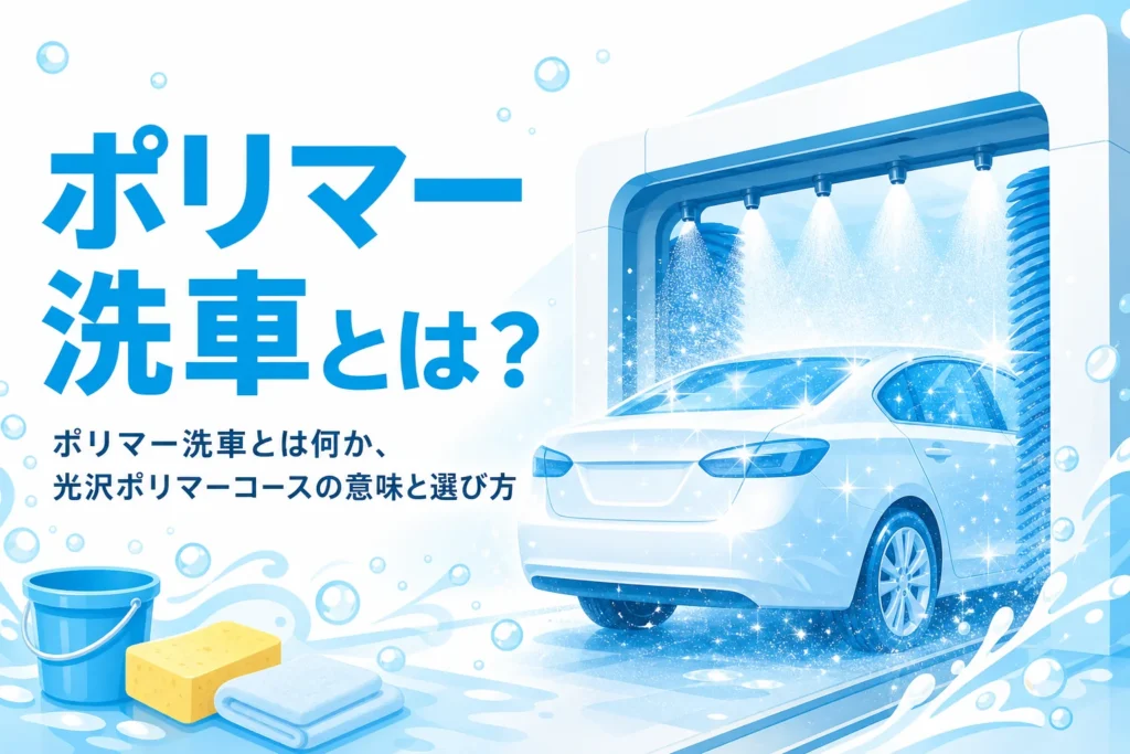 洗車機の中で仕上げの液をかけられてつややかに光る乗用車