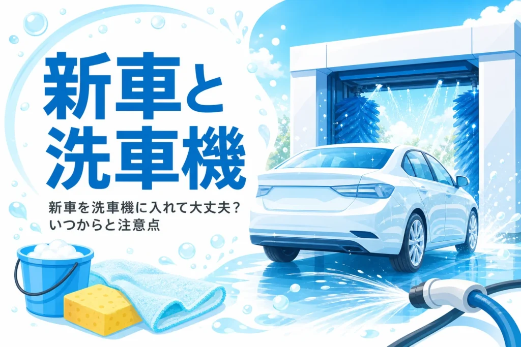 洗車機のゲートの手前に止まっている新しい乗用車