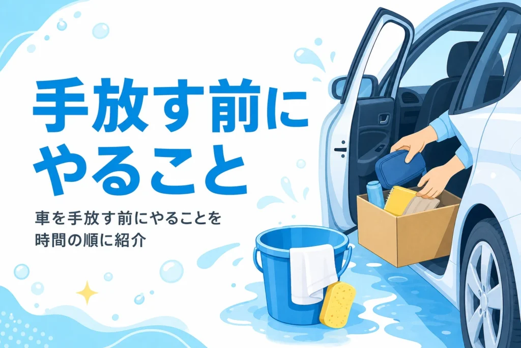 洗車を終えた車から私物を箱に移している手元