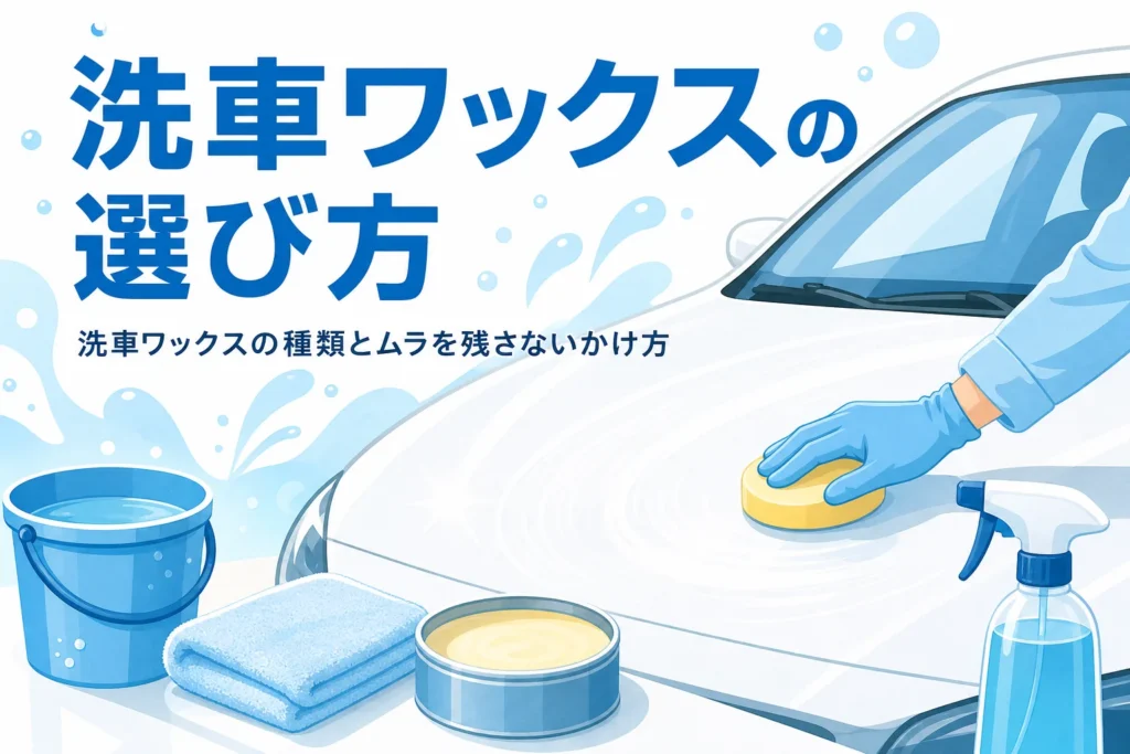 乗用車のボンネットにスポンジでワックスを塗り広げている手元
